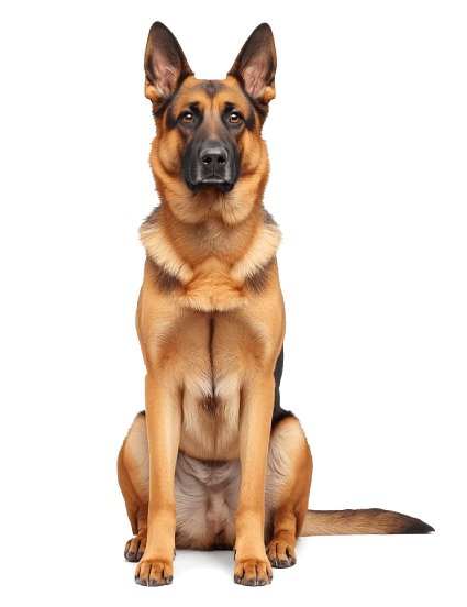 Berger Allemand assis bien droit, pelage bicolore noir et feu, regard attentif et oreilles dressées, idéal pour illustrer la race et son élégance naturelle.